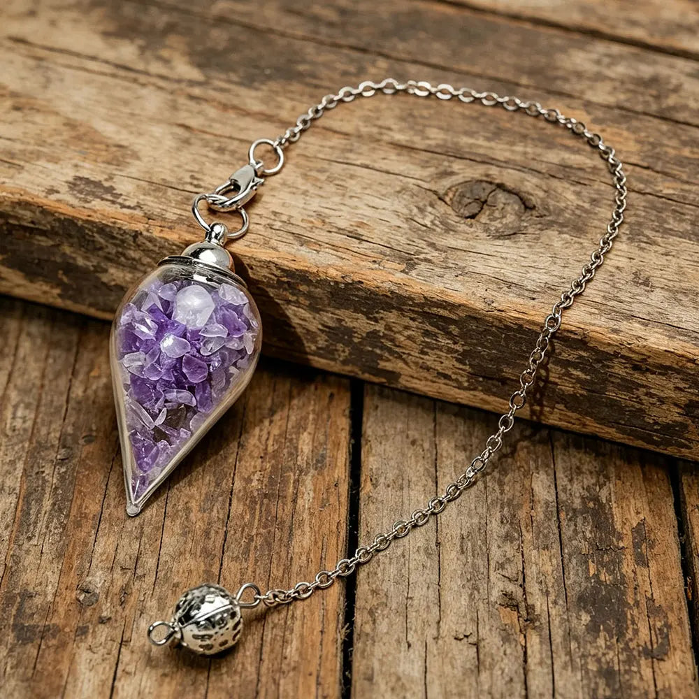 Detachable Crystal Stone Pendulum for Divinatino Dowsing Glass Wishing Bottle Natural Gem Stone Quartz