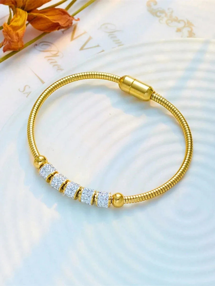 Elegant Stainless Steel Rhinestone Magnetic Oval Bracelet, Unique & Versatile
