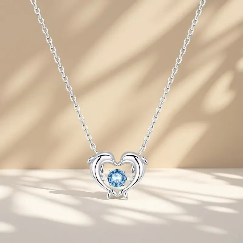 S925 Sterling Silver Necklace Exquisite Cute Dolphin Heart Necklace For Women