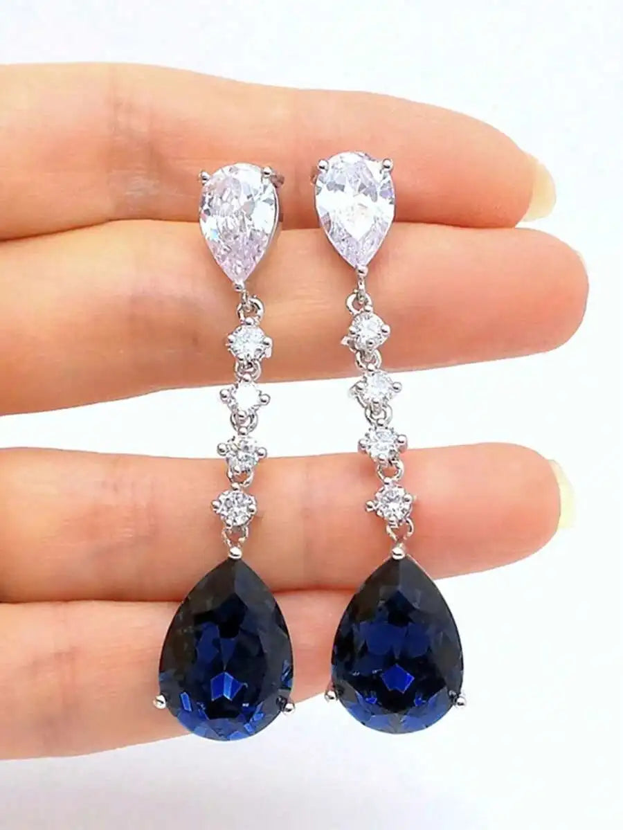 Sparkling Cubic Zirconia Teardrop Drop Earrings For Women