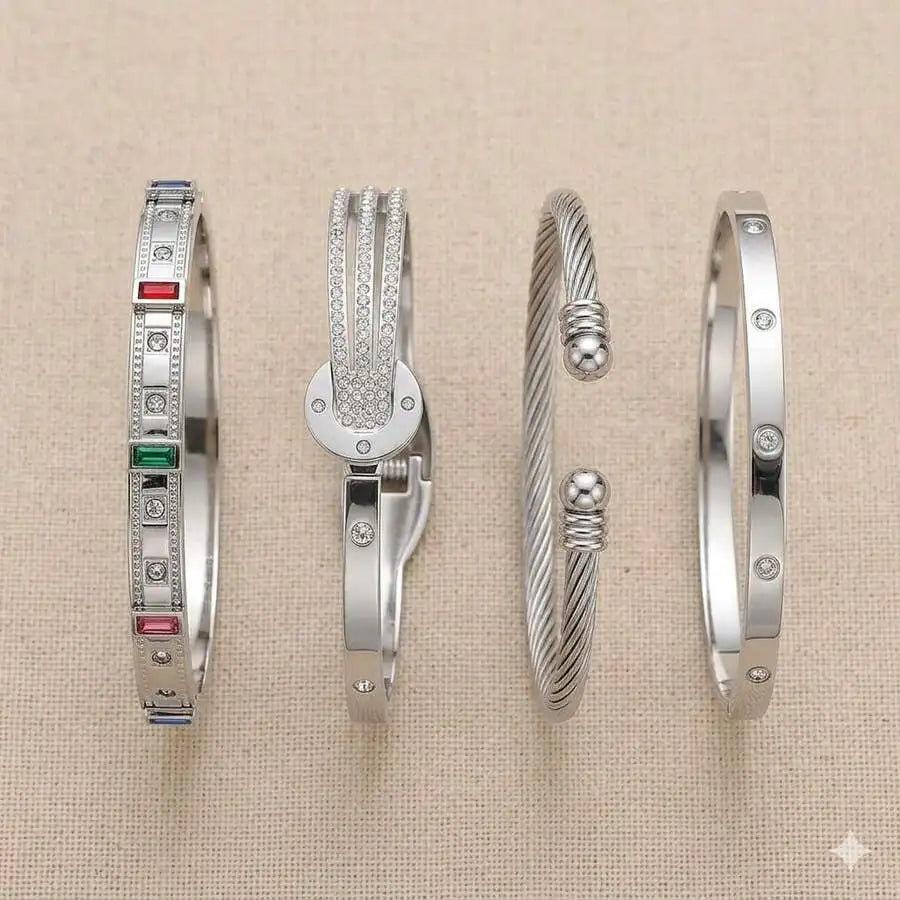 4pcs Layered Luxury Bracelet Set For Women, Zirconia Crystal Bangles