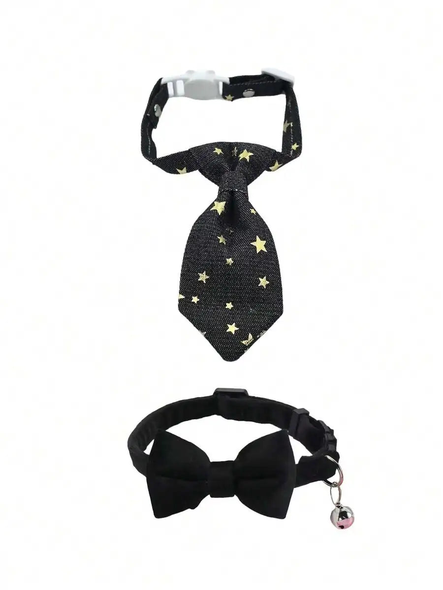 Fashionable Adjustable Pet Collar, Multi-Color, With Bell And Bow Tie - Suitable For Cats And Small Dogs