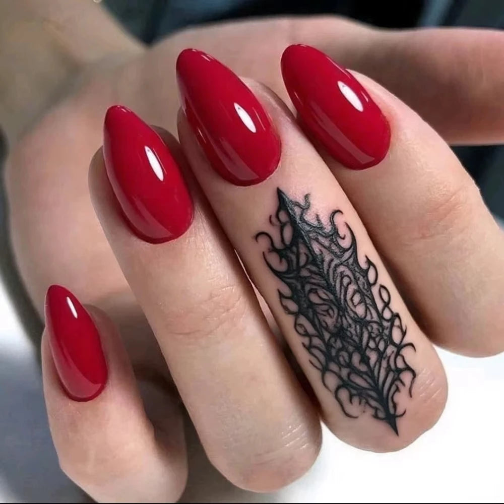 24Pcs Shiny Wine Red False Nails Artificial Press On Fake Nail Short Stiletto DIY Lady Nails