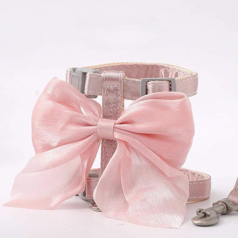 Cute Bowknot Dog / Cat Harness and Leash Adjustable Pet Harness with Traction Rope