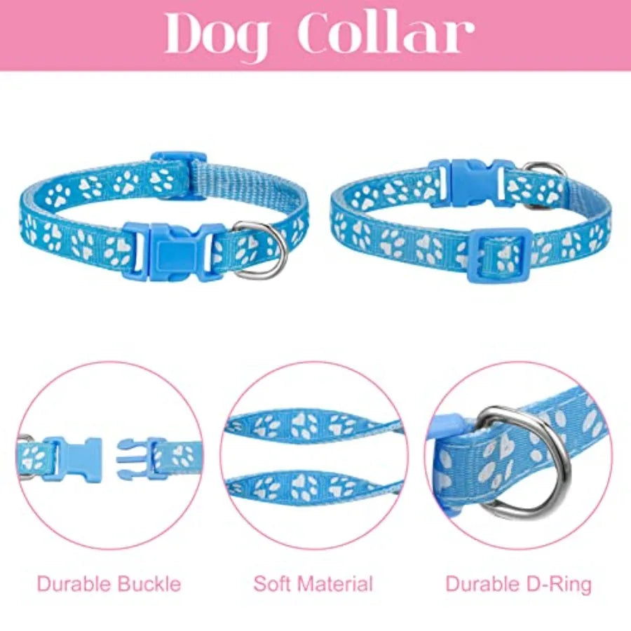 2 Packs Dog Collar and Leash Set, Puppy Collar and Lead Set Quick Release Buckle Adjustable Paw Print