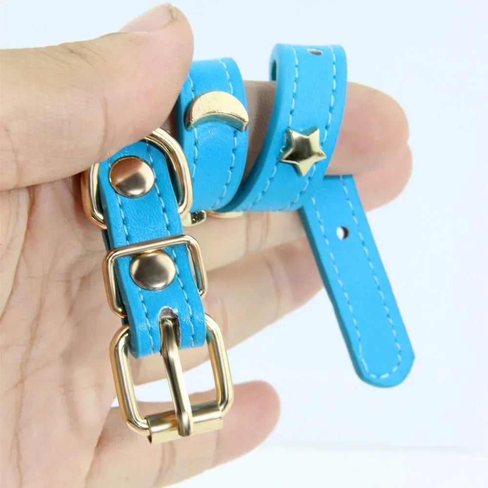 Pet Collar Rivet Star Moon Decor Small Dog Kitten PU Leather