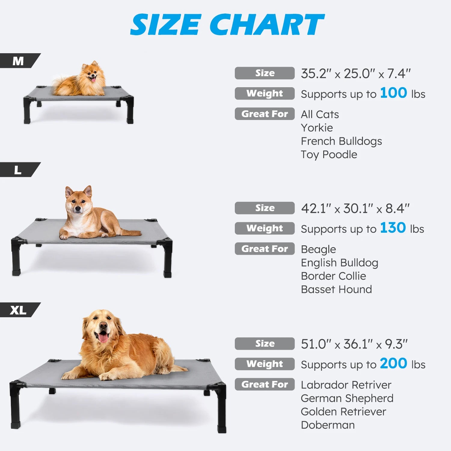 Elevated Dog Bed, Cooling Raised Pet Cot with Chew Proof Washable Breathable Mesh