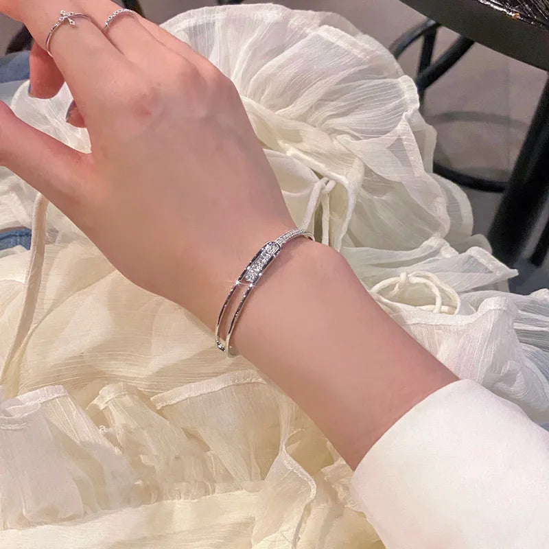 Luxury 925 Sterling Silver Zircon Bracelet Simple Style Charm Personality Woman Bracelet