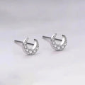 Real 925 Sterling Silver Zircon Moon Mini Stud Earrings For Women Classic Fine Jewelry