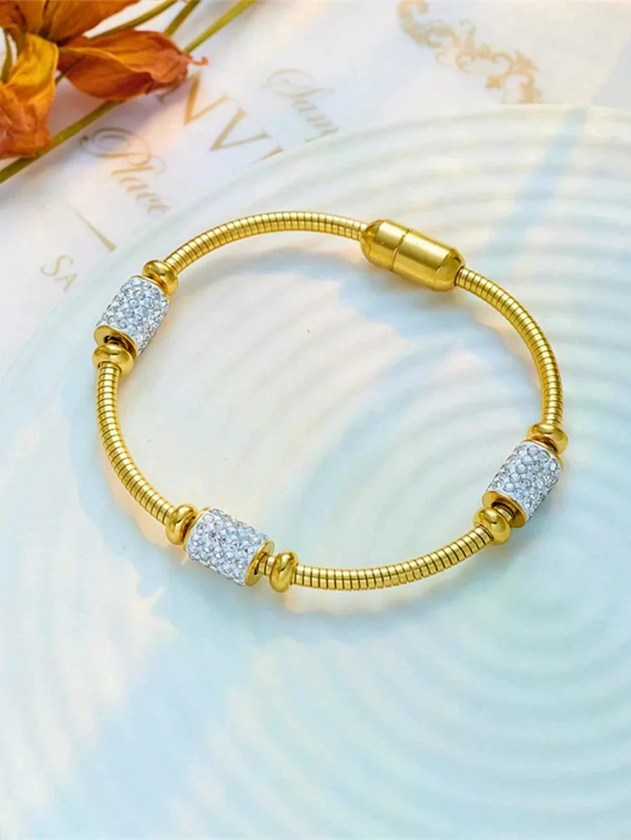 Elegant Stainless Steel Rhinestone Magnetic Oval Bracelet, Unique & Versatile