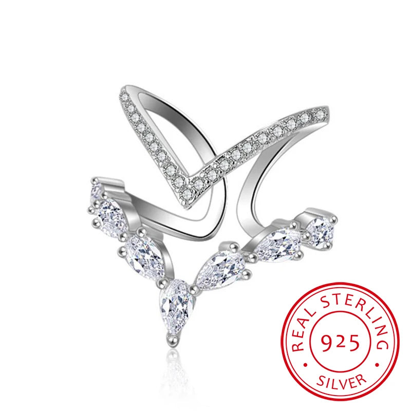 925 Sterling Silver Irregular Double Layer Zirconia Ring For Women Resizable Rings