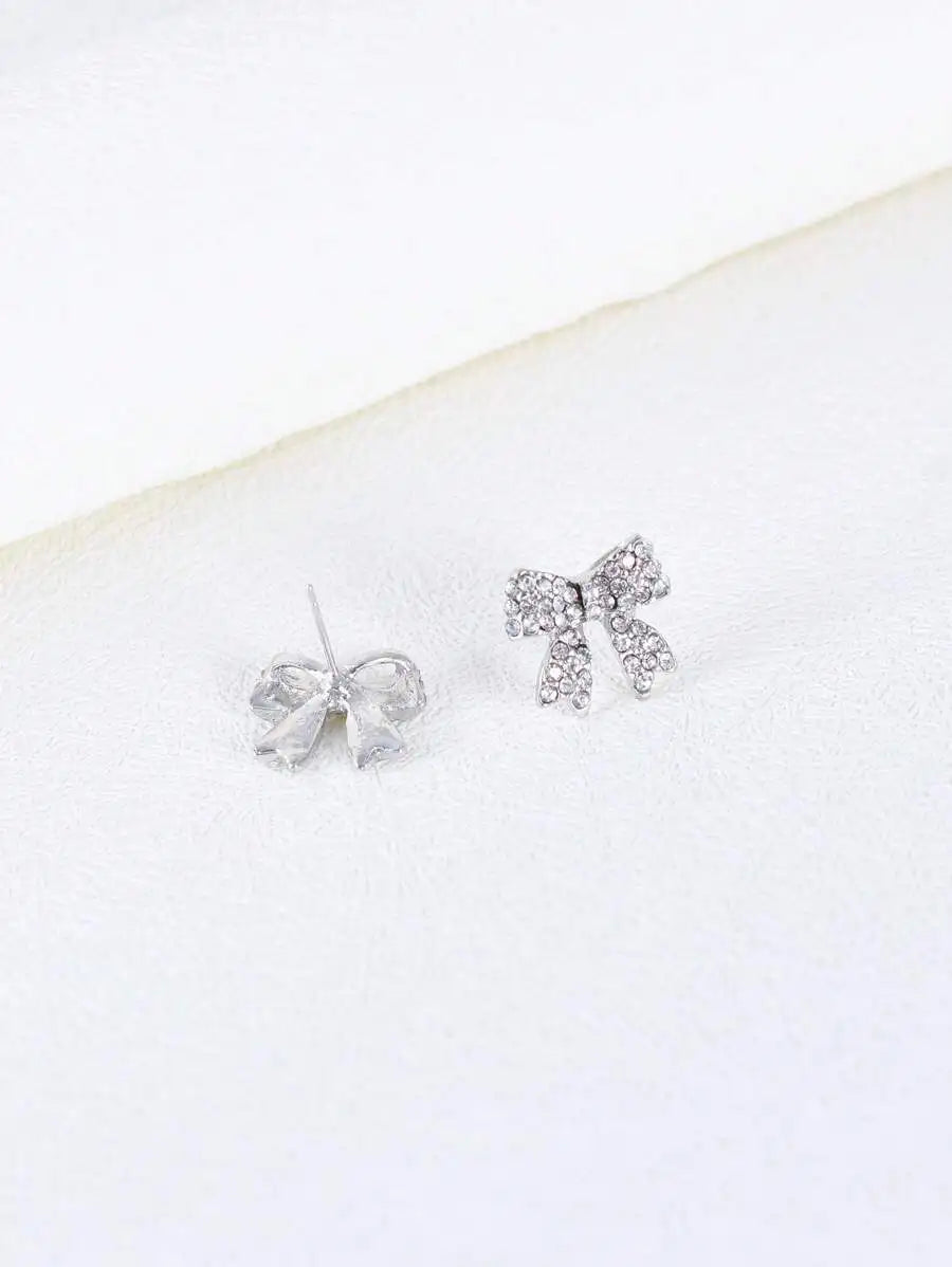 Rhinestone Bow Stud Earrings For Women