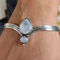 Retro Silver Color Teardrop Shaped Inlaid Stone Bracelet, Adjustable