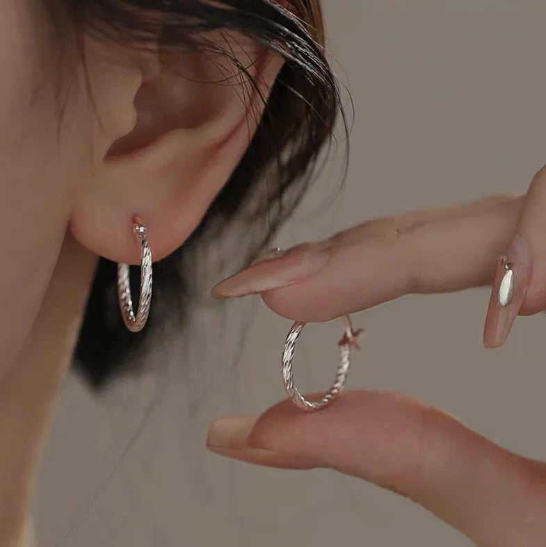Hypoallergenic Silver Stud Earrings for Women - Lightweight Twisted Circle Design