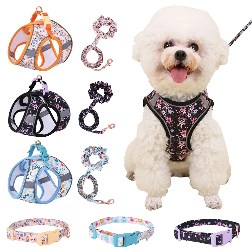 Small Dog Harness Leash Set Cute Traction Bracelet Medium Cat Collar Vest Harness Adjustable