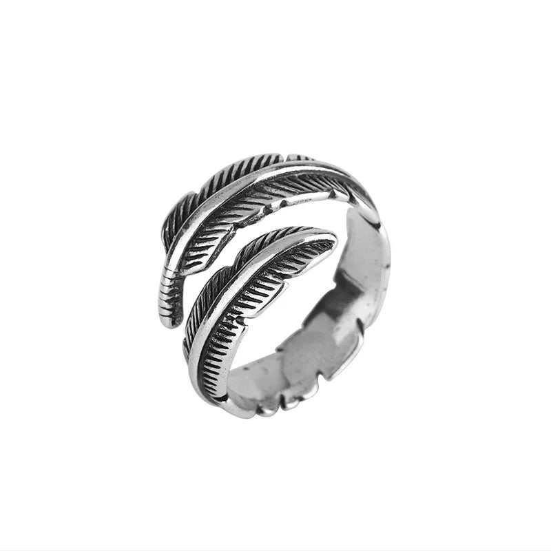 Retro High-quality 925 Sterling Silver Jewelry Thai Silver Not Allergic Personality Feathers Arrow Opening Rings
