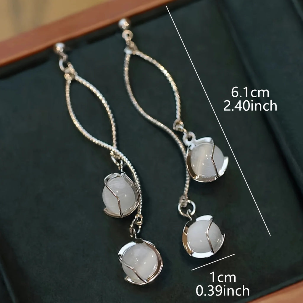 1 Pair French Long Tassel Glass Drop Earrings for Women