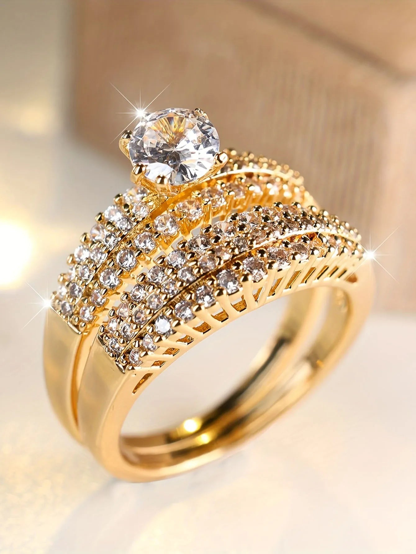 2pcs Elegant Stacking Rings Paved Shining Zirconia Rings