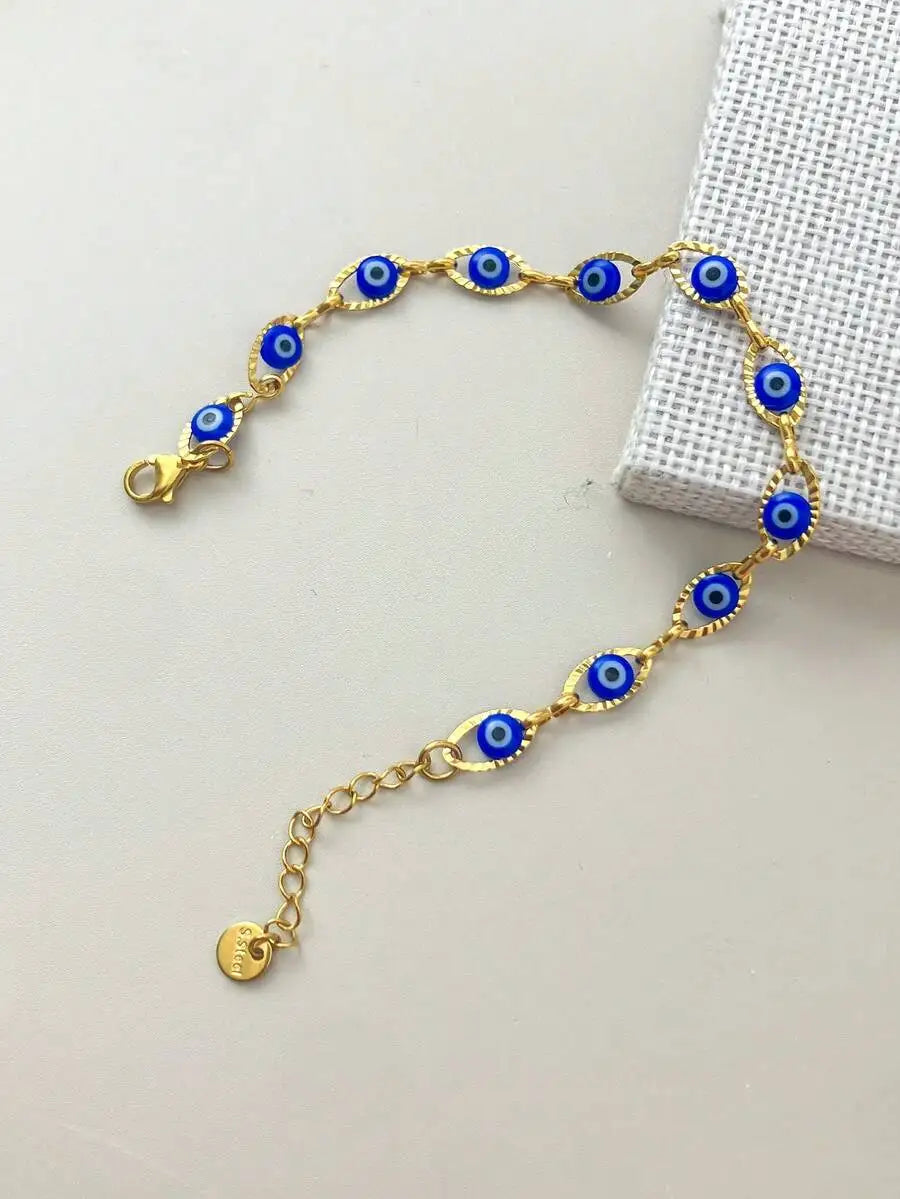Vintage Elegant Minimalist Stainless Steel Navy Eyeball Tennis Bracelet