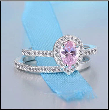 Luxury 925 Sterling Silver  ring set Jewelry Teardrop Zircon CZ Diamant Ring Set