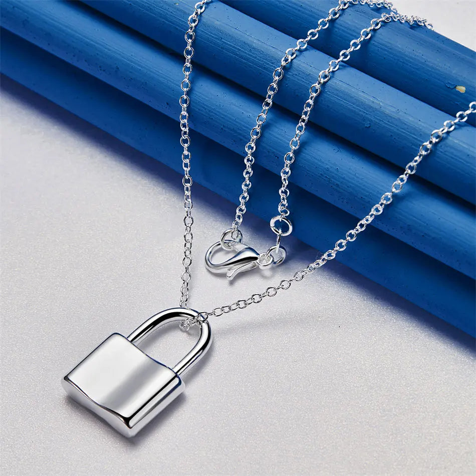 925 sterling silver 16-30 inch exquisite lock pendant necklace for women