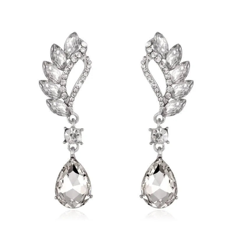 Fashion Jewelry Ladies Blue White Water Drop Shaped Crystal Rhinestone Zircon Metal Dangle Earring for Women