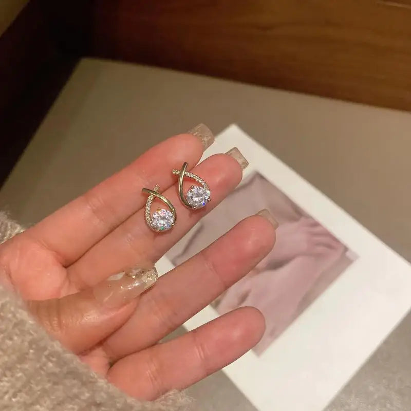 925 Silver Needle Fashion Zircon Geometric Earrings For Women