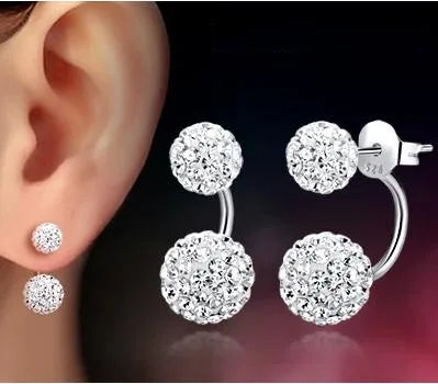 Beautiful 925 Sterling Silver Fashion U Bend Shiny Shambhala Ball Ladies Stud Earrings
