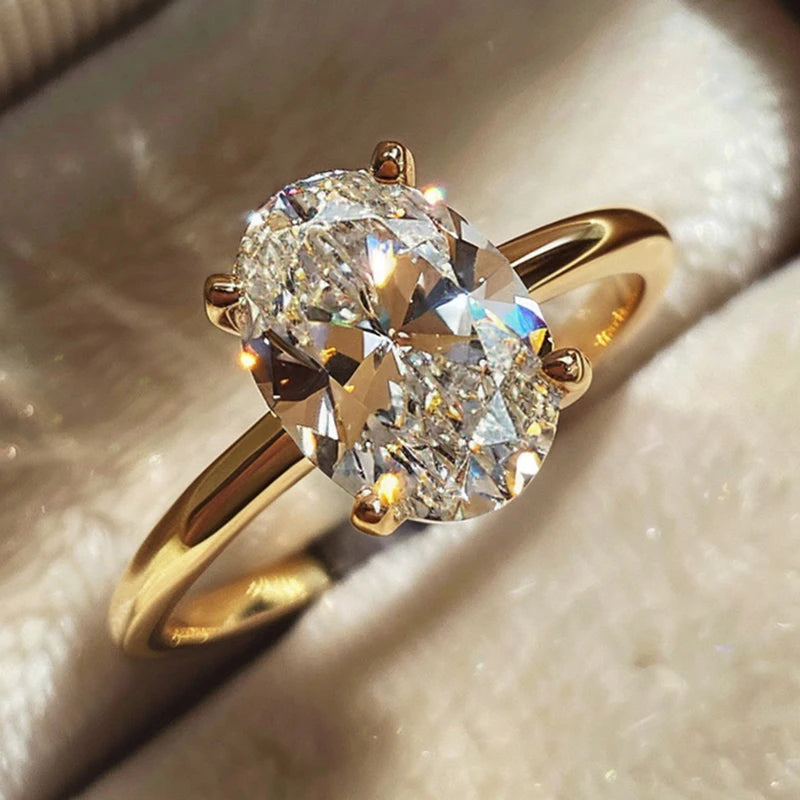 Gorgeous 925 Sterling Silve Zircon Shiny Oval Stone Ring For Women