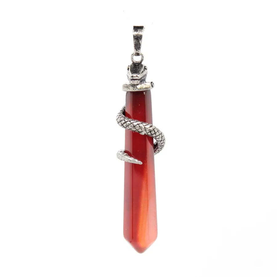 Snake Wrapped Crystal Hexagon Column Stone Pendulum Pendants