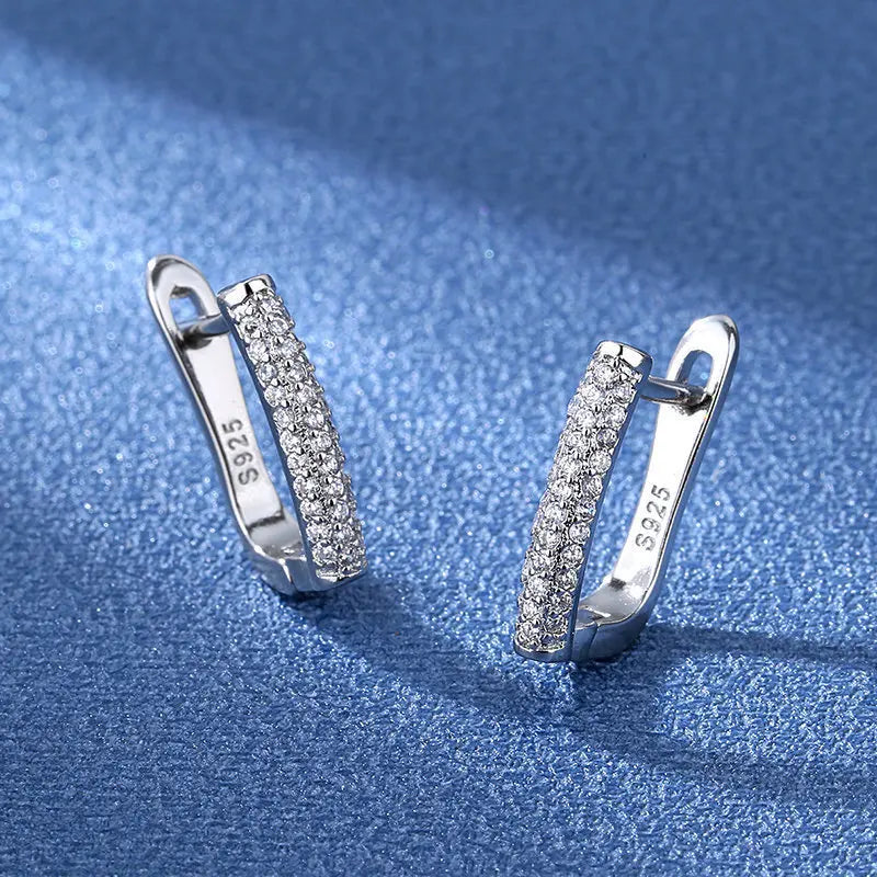 Luxury 925 Sterling Silver Earrings  High Quality White Zircon Earrings