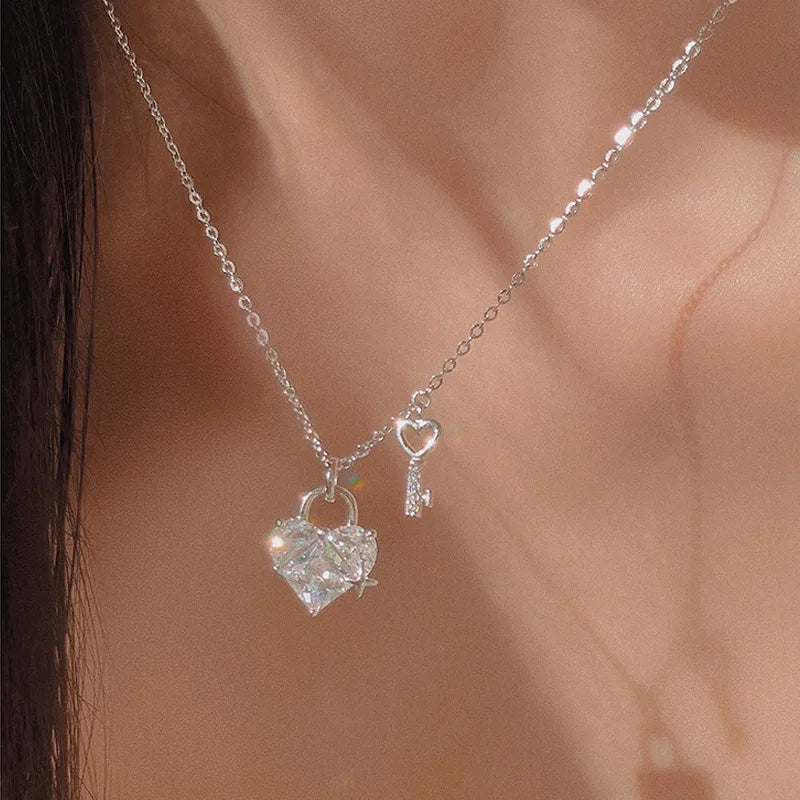 Sterling Silver Heart Shape Necklace Geometric Shape Pendant