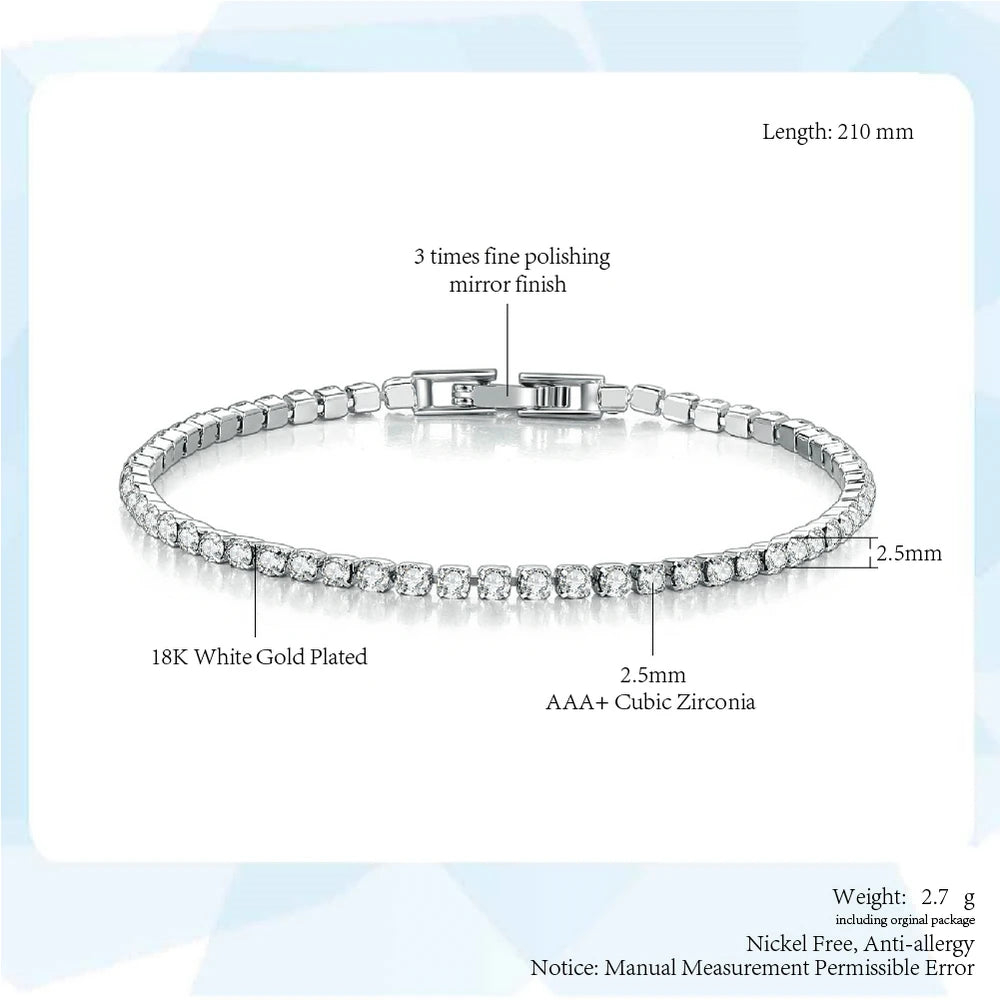Fashion 2.5mm Zirconia Tennis Bracelet for Women Crystal Charm Designer