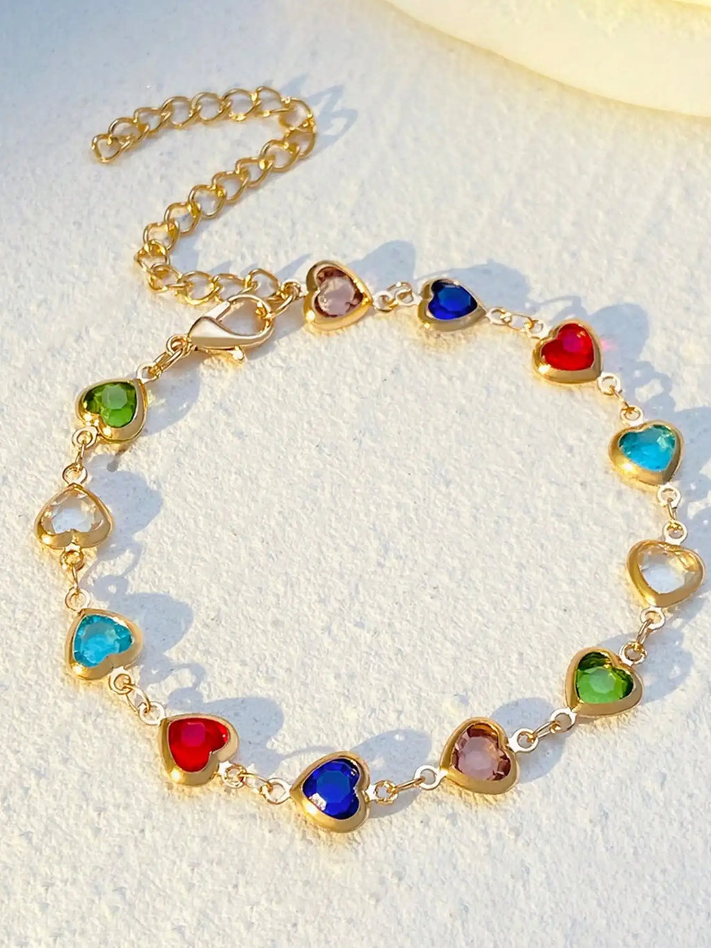 Colorful Shiny Cubic Heart Design Elegant Bracelet