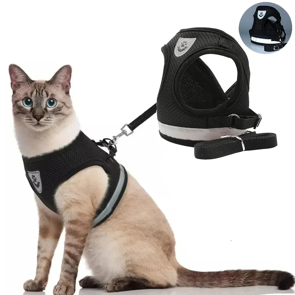 Cat Harness Lead Leash Set Adjustable Reflective Escape Proof Pet Mesh Vest Harness