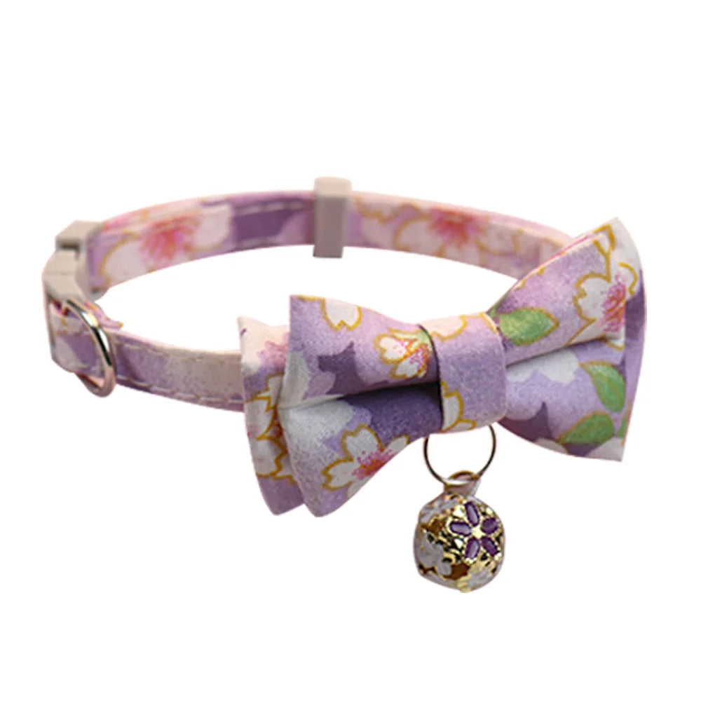 Beautiful pet collar cat dog bow plaid bell collar floral colored