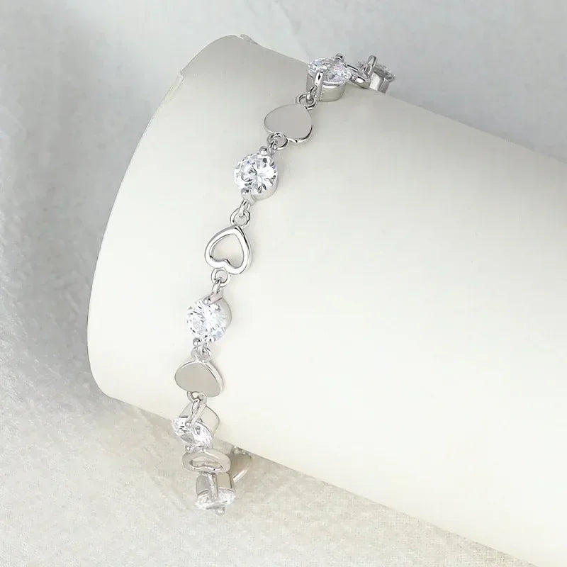 Luxury 925 Sterling Silver Heart Zircon Bracelet for Women