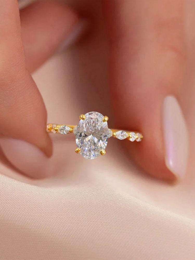925 Sterling Silver Zircon Elliptical Horse Eye Fashionable Ring For Women