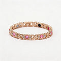 Rose Gold Magnetic Bracelet for Women, Pink Black Gemstone Crystal XO Link Health Bracelet