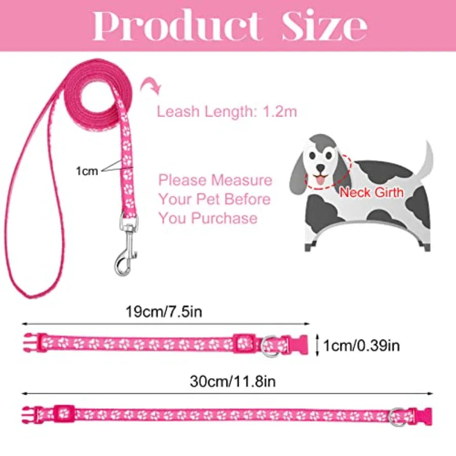 2 Packs Dog Collar and Leash Set, Puppy Collar and Lead Set Quick Release Buckle Adjustable Paw Print