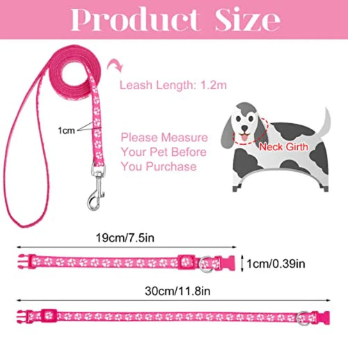 2 Packs Dog Collar and Leash Set, Puppy Collar and Lead Set Quick Release Buckle Adjustable Paw Print
