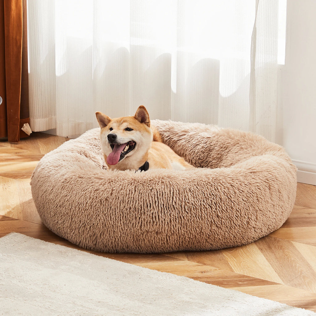 Calming Dog Bed for Medium to Large Dogs Washable Large Pet Bed Anti-Slip Round Fluffy Plush