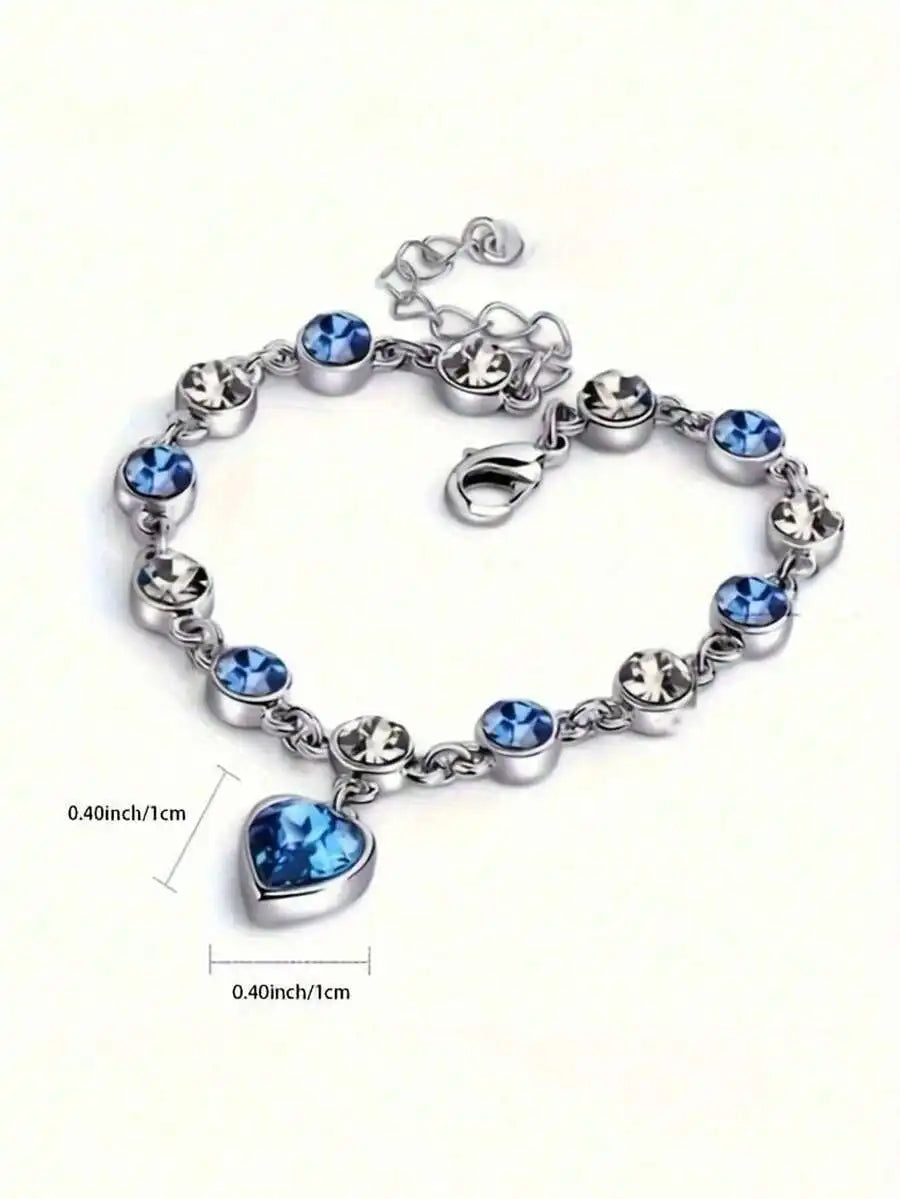 Stunning Blue Heart-Shaped Rhinestone Charm Bracelet For Women – Elegant Fashion Jewelry