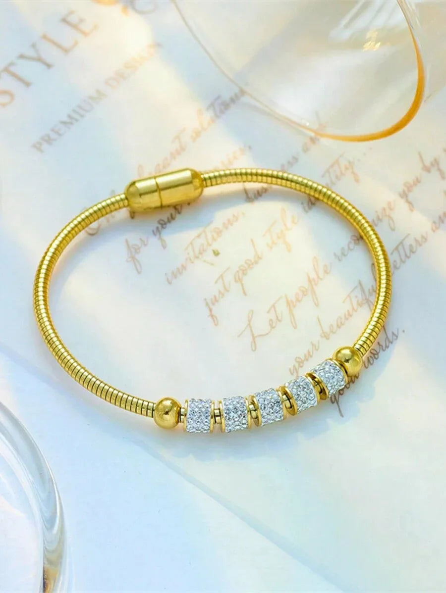 Elegant Stainless Steel Rhinestone Magnetic Oval Bracelet, Unique & Versatile