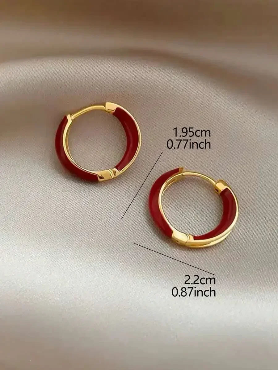 Elegant Geometric Red Hoop Earrings For Women Daily Casual Wear