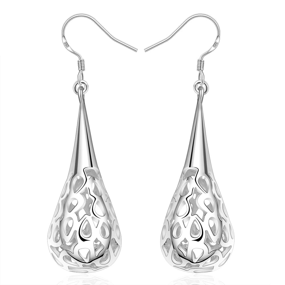 Luxury 925 Sterling Silver Hollow water drop Earrings for Women