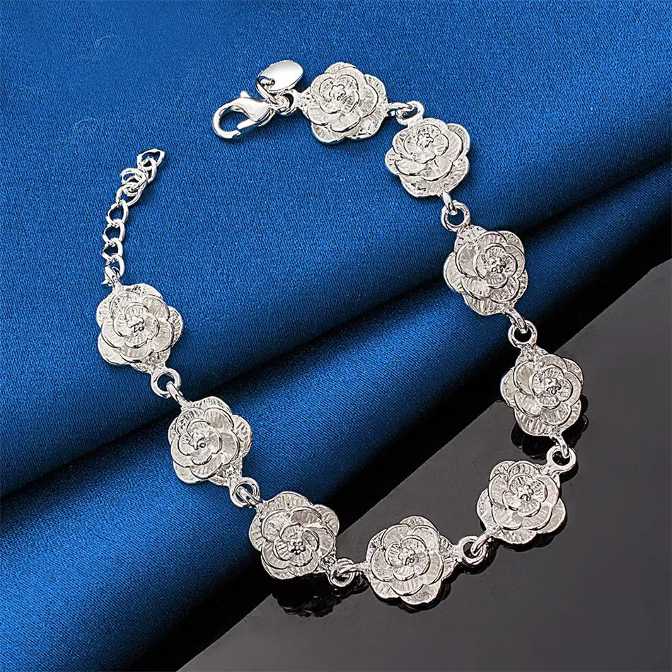 925 sterling silver 8-inch luxurious flower bracelet for women