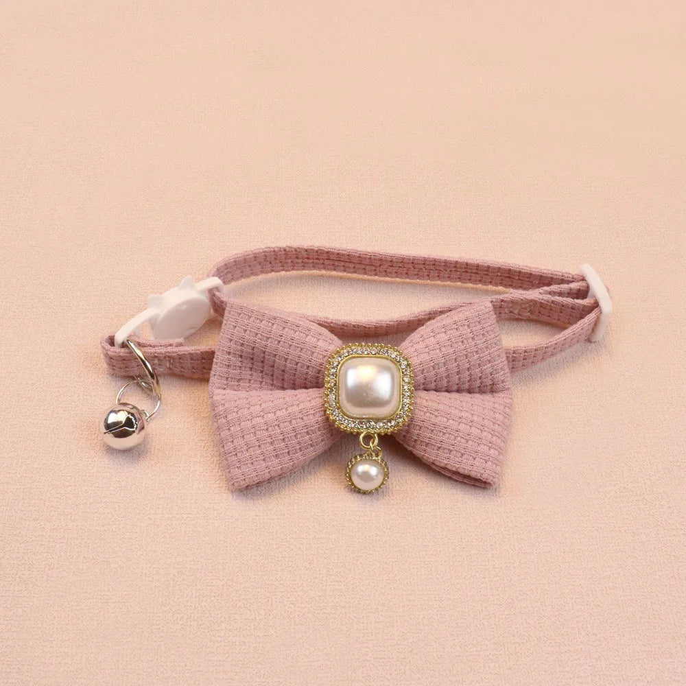 Pet collar retro pearl pendant pet puppy collar cute bow bell dog neck ring