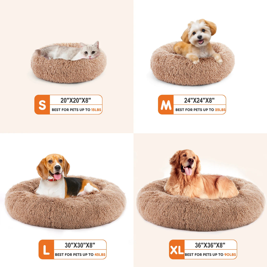 Calming Dog Bed for Medium to Large Dogs Washable Large Pet Bed Anti-Slip Round Fluffy Plush