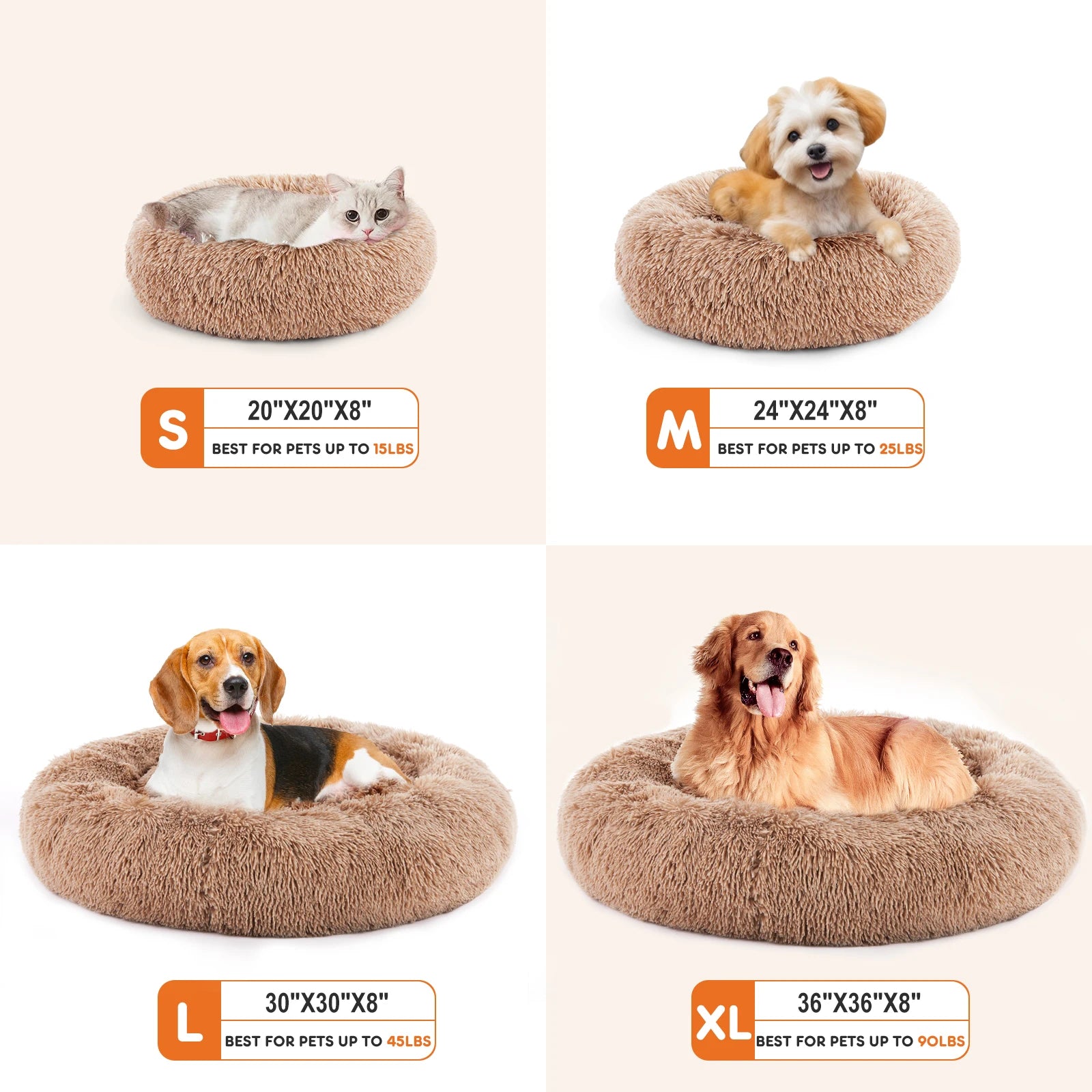 Calming Dog Bed for Medium to Large Dogs Washable Large Pet Bed Anti-Slip Round Fluffy Plush